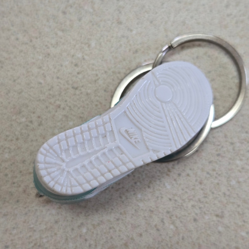 Shoe Keychain Nike Air Jordan Hand Painted Teal White Sneaker Mini Collectible - Picture 6 of 6